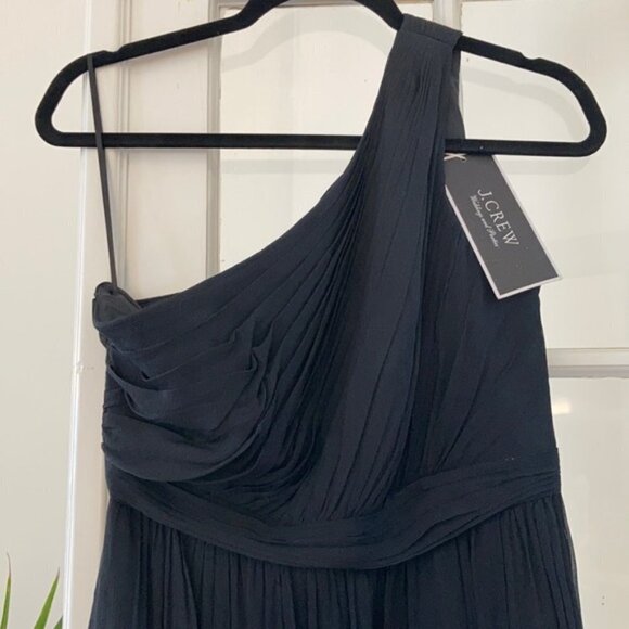 J. Crew Kylie Black 100% Silk Chiffon One Shoulder Mini Dress Size 6 - Picture 5 of 11